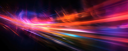 Panorama of vibrant and energetic business background with streaks of light and motion blur, conveying a sense of dynamic activity and progressの素材