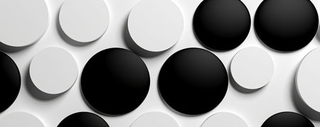 Panorama of Minimalistic business backdrop with a grid of monochrome circles, symbolizing simplicity, harmony, and balance in the corporate realmの素材