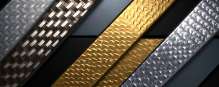 Panorama of Sleek and professional background with metallic textures and reflective surfaces, exuding a sense of sophistication and modernity in businessの素材