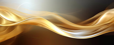 Panorama of Elegant and sophisticated background with golden ribbons and flowing lines, exuding a sense of luxury and success in businessの素材