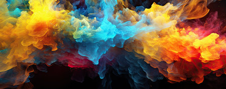 Panorama of Dynamic and vibrant background with abstract explosions of color, evoking a sense of energy and creativity in the world of businessの素材