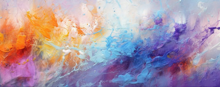 Panorama of Artistic background with painterly textures and vibrant color splashes, representing creativity and expression in the business worldの素材