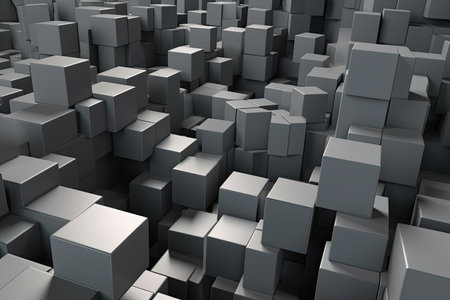 Abstract 3D cubes in shades of gray, creating a sense of depth and perspectiveの素材