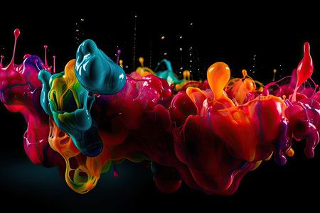 Abstract background with colorful ink drops floating in waterの素材