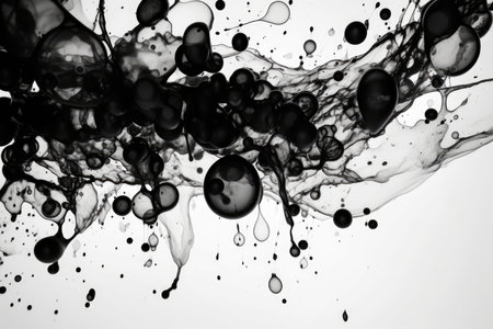 Black and white ink drops creating a mesmerizing patternの素材