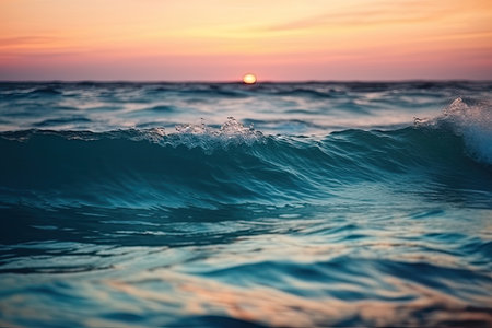 Blurred Waves of the Ocean in Sunset with gradient lightの素材