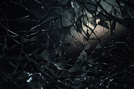 Dark and moody background with shattered glass texture and sharp edgesの素材