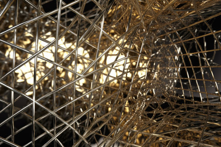 Distorted grid with a metallic effect in shades of silver and goldの素材