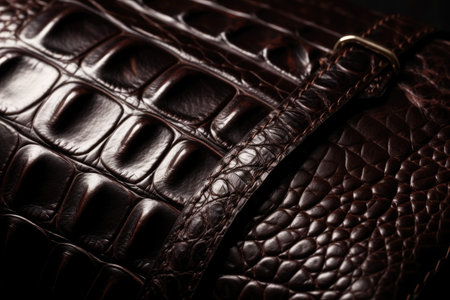 Dark brown leather texture with embossed crocodile pattern and glossy finishの素材