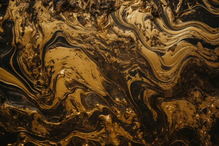 Golden marbled texture with swirling patterns and deep shadowsの素材