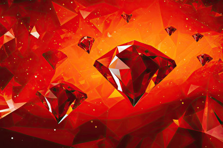 Fiery Diamond Shapes Set Against a Vibrant Red Backgroundの素材