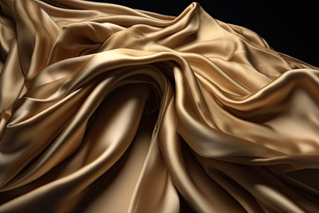 Golden satin drapery with intricate folds and creasesの素材