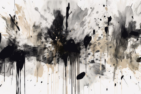 Ink and paint splatters in shades of black and white, creating a minimalist and sophisticated patternの素材