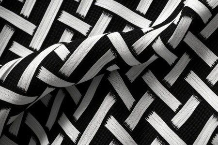 Minimalist geometric design of woven fabric in black and whiteの素材