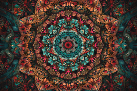 Mesmerizing kaleidoscope mandala patterns with vibrant colors and intricate detailsの素材