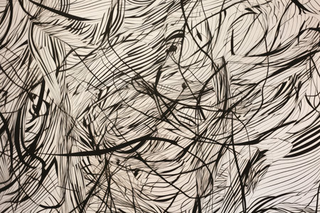 Minimalistic wallpaper with black and white scribbled lines creating an intriguing and stylish patternの素材