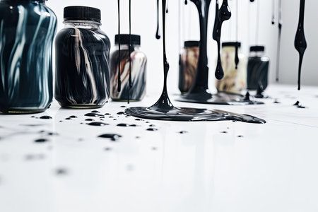 Minimalist Image of Ink Spilled on White Marbleの素材