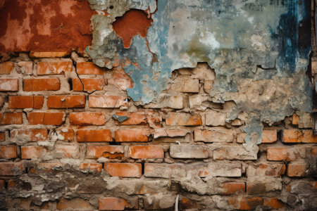 Rustic Brick Wall with Crumbling Paint and Deep Cracksの素材