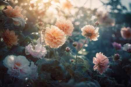 Soft and delicate light leaks into a floral wonderlandの素材