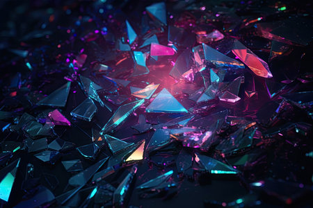 Shattered Glass with Glowing Neon Pieces on a Dark Backgroundの素材