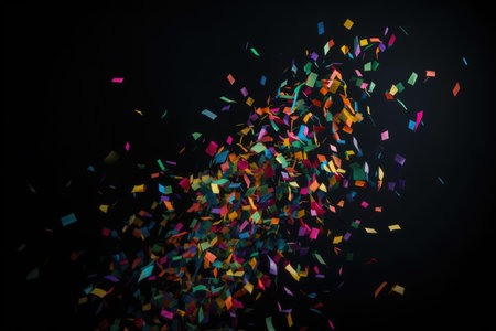 Vibrant confetti explosion on a dark background, perfect for celebratory occasions and party themesの素材