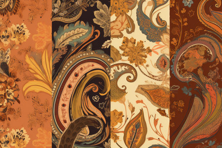 Vintage paisley patterns in warm earthy tones for a bohemian and eclectic wallpaperの素材