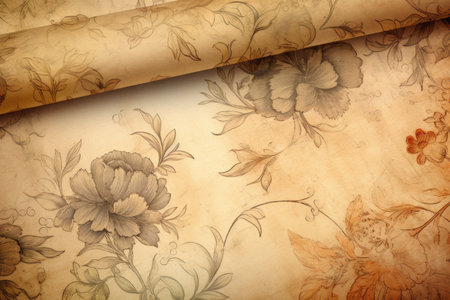 Vintage Parchment Paper with Intricate Floral Patternsの素材
