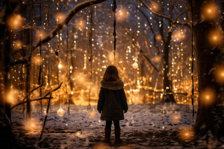 A Magical Christmas Eve Scene with Thousands of Twinkling Fairy Lights Illuminating the Darkness, Creating a Warm and Inviting Atmosphereの素材