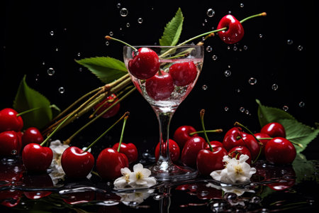 A Celebration of New Beginnings: Red Cherries Adorn a Champagne Flute, Symbolizing Prosperity and Joy for the Upcoming Yearの素材