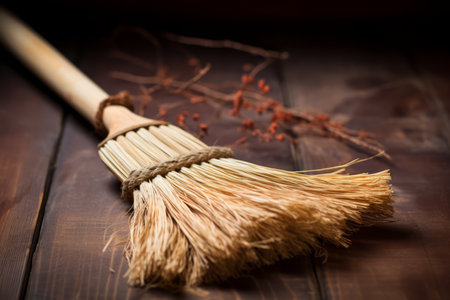 A Close-up View of the Bristles of a New Year's Broom, Symbolizing the Sweeping Away of the Old and Welcoming the Newの素材