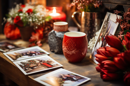 A Festive Display of Christmas Postcards from Loved Ones, Arranged Neatly on a Warm, Homely Mantelの素材