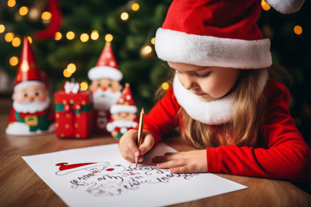 A detailed view of a child's colorful letter to Santa Claus with their Christmas wishesの素材
