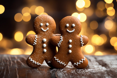 Festive Gingerbread Men Cookies Holding Hands in a Display of Holiday Togethernessの素材