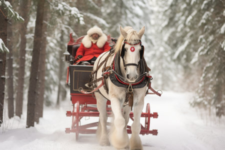 Vintage sleigh ride through a serene winter forest: A trip down memory laneの素材