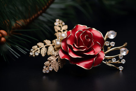 Detailed View of a Festive Brooch with Crystal Embellishments for New Year's Eve Celebrationsの素材