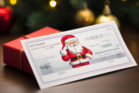 A Business Invoice Embellished with a Vibrant Santa Claus Stamp for the Holiday Seasonの素材