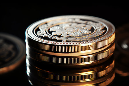A detailed view of a shiny coin used in customary games during New Year's festivitiesの素材