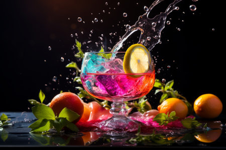 A detailed close-up of a colorful cocktail being skillfully prepared for the New Year's Eve toastの素材