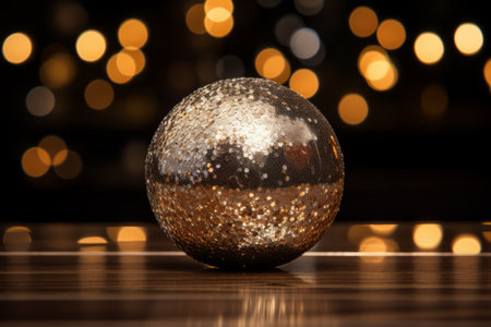 A detailed shot of a glittery decorative ball symbolizing the joy and festivity of New Year's Eveの素材