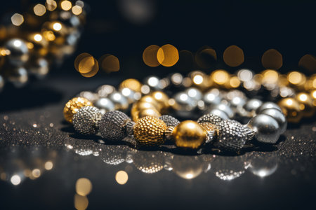 Detailed Shot of a Shimmering Gold and Silver Beaded Necklace for a New Year's Eve Bashの素材