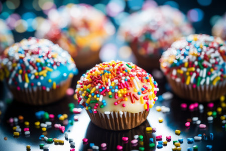 A Detailed View of a Festive New Year's Dessert Decorated with Vibrant Sprinklesの素材