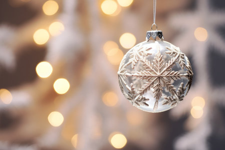 A sparkling snowflake decoration adding a touch of winter magic to the festive Christmas treeの素材