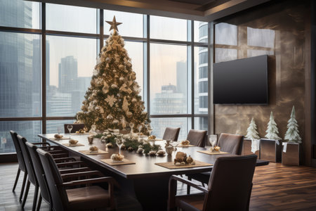 Corporate Office Space Transformed with a Cozy Christmas Corner in the Boardroomの素材