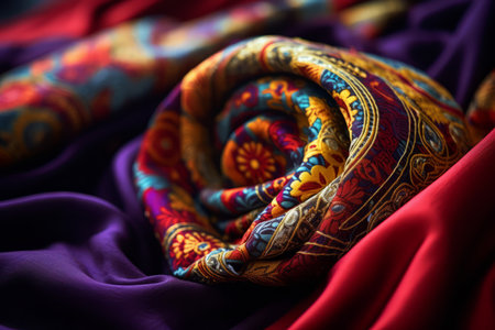 Detailing the Rich Texture and Bright Hues of a Festive Shawl or Scarf for New Year's Eveの素材