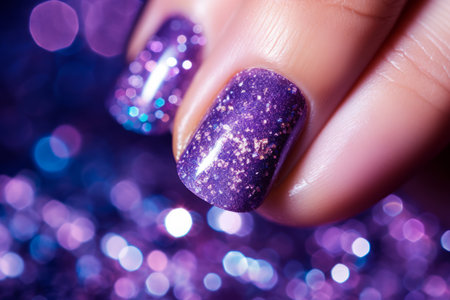 The captivating glimmer of a holiday-themed nail polish during a lively New Year's Eve partyの素材