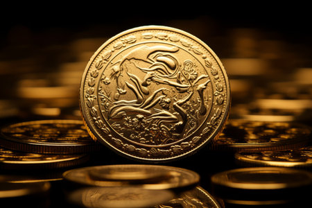 A symbolic representation of prosperity with a chocolate coin wrapped in gold or silver foil for the New Yearの素材