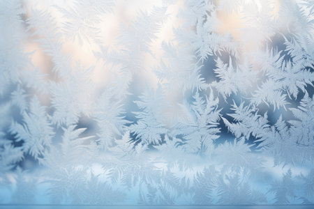 Christmas morning's serene beauty captured through an icy frosted window overlooking a snow-laden gardenの素材