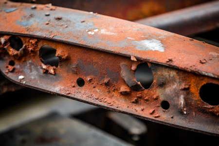 A close-up image of an industrial agitator blade covered in rust and grime, hinting at years of heavy use in a factory settingの素材