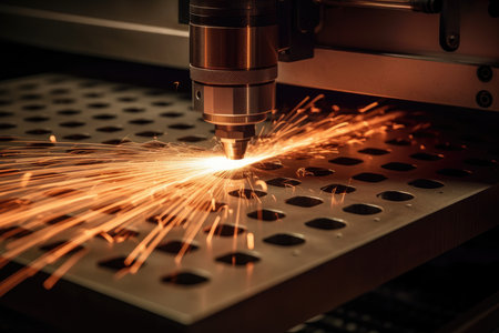 Cutting Edge Technology: A Macro Shot of a Laser Cutter at Workの素材