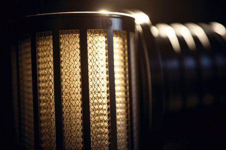 Macro shot of a filter cartridge within an industrial filtration equipment with the light streaming throughの素材